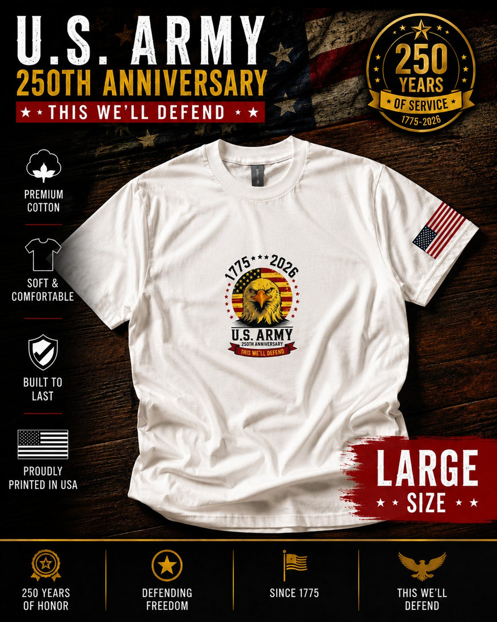 250th Anniversary Patriotic T - This We'll Defend - Eagle - White