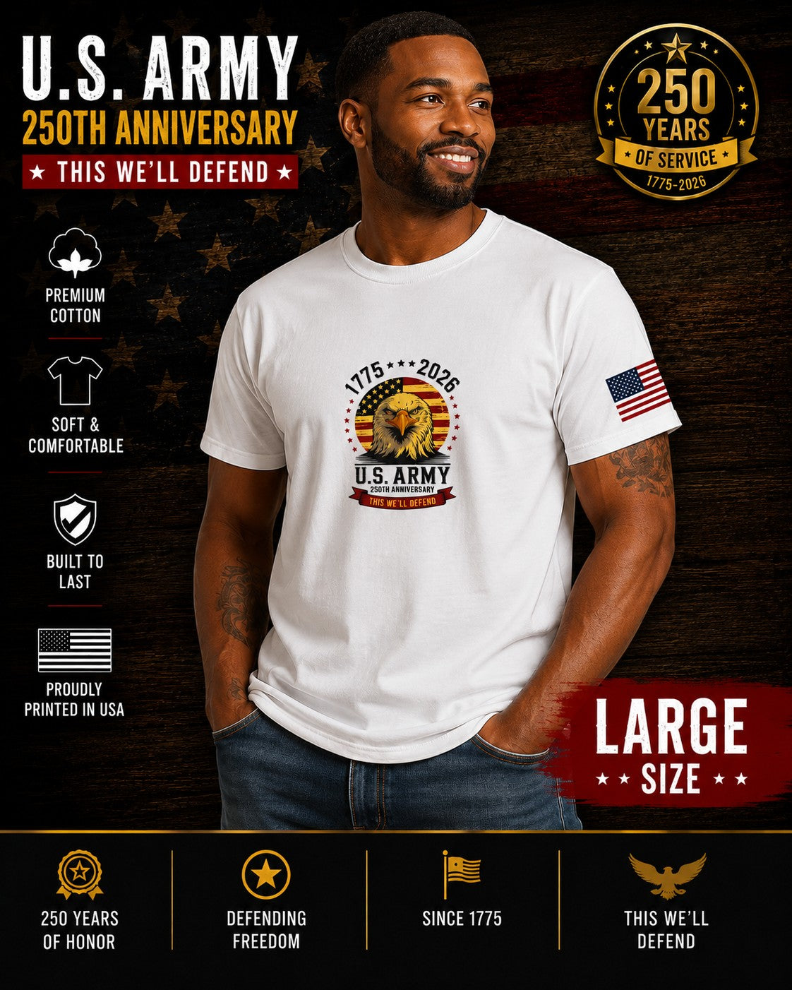 250th Anniversary Patriotic T - This We'll Defend - Eagle - White