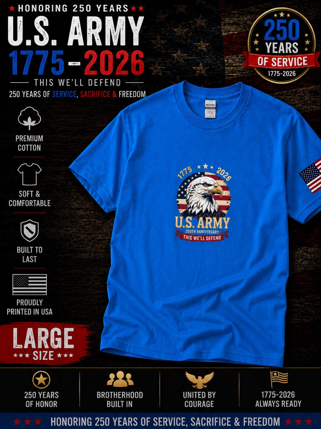 250th Anniversary Patriotic T - This We'll Defend - Eagle - Blue
