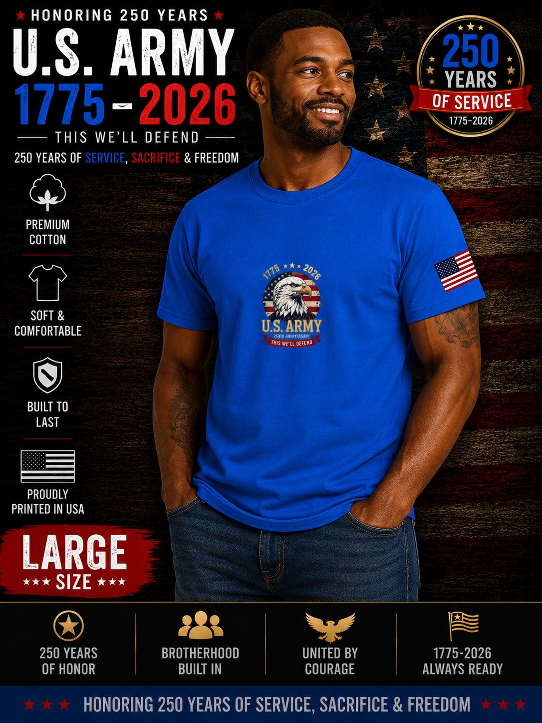 250th Anniversary Patriotic T - This We'll Defend - Eagle - Blue