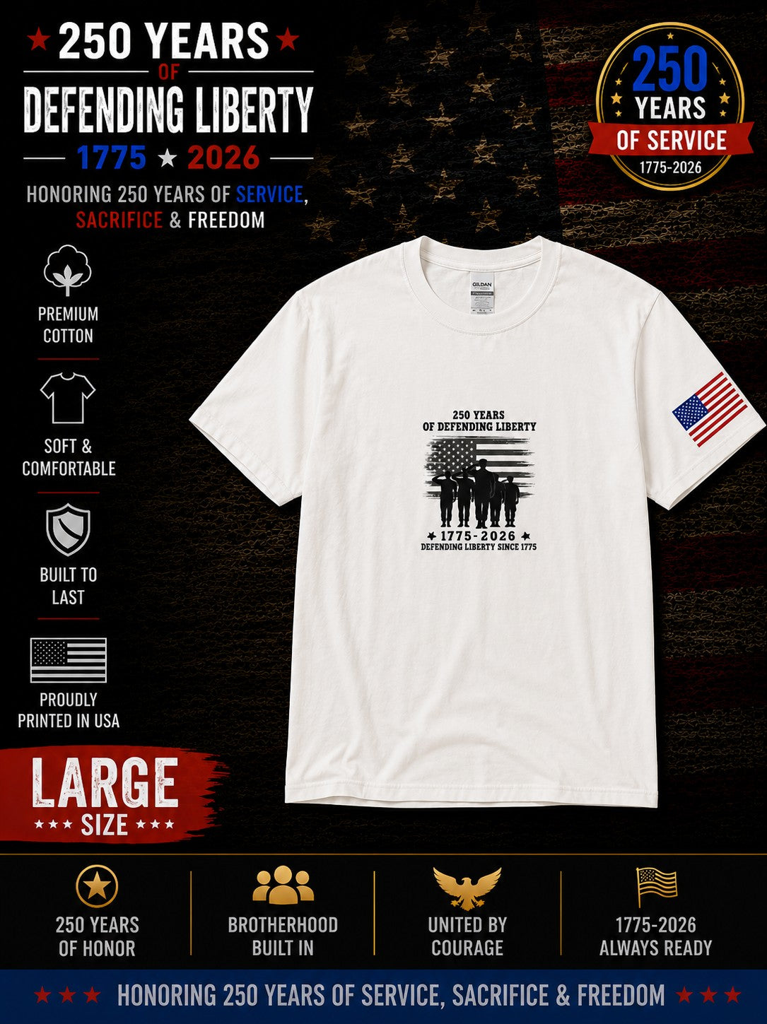 250th Anniversary Patriotic T - Defending Liberty Black & White