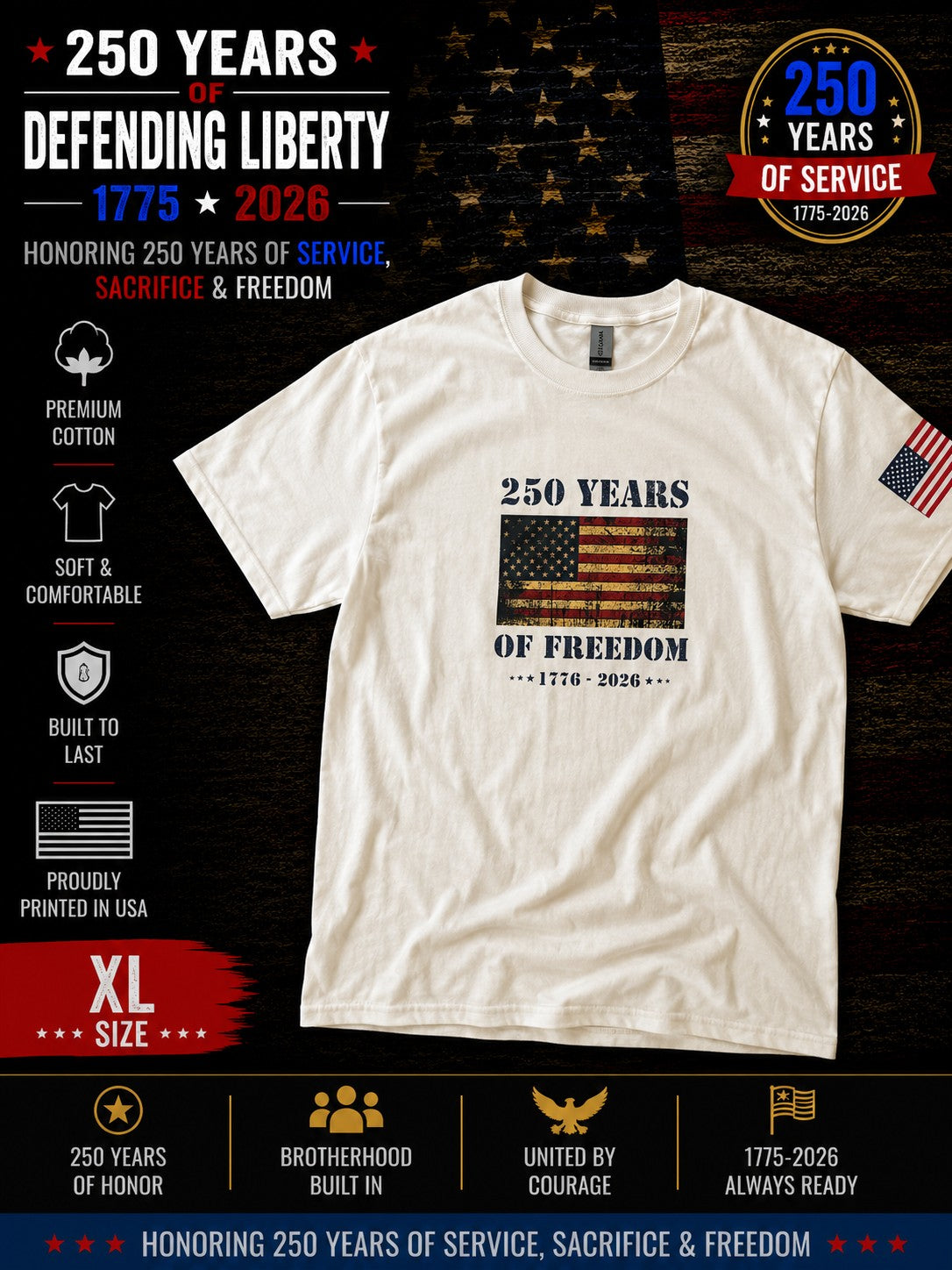 250th Anniversary Patriotic T - 250 Years of Freedom