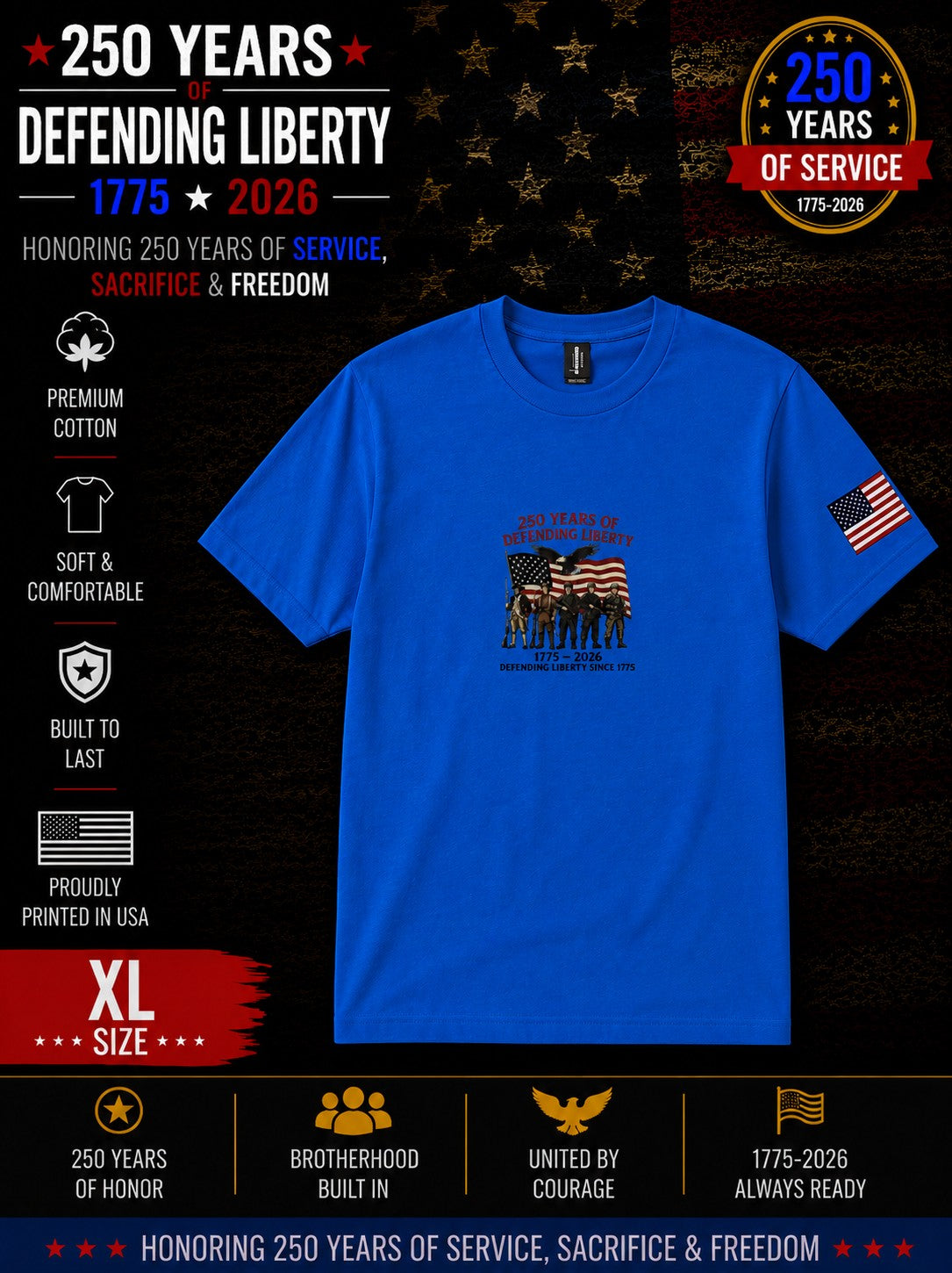 250th Anniversary Patriotic T - Defending Liberty - Flag